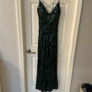 Green sequence and black dress, prom dress, cocktail dress.